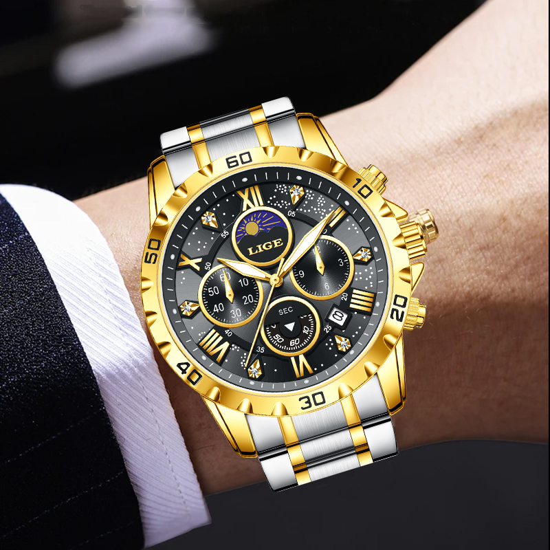 LIGE Top Brand Luxury Quartz M - Luxury Watch Moon Phase recension och pris