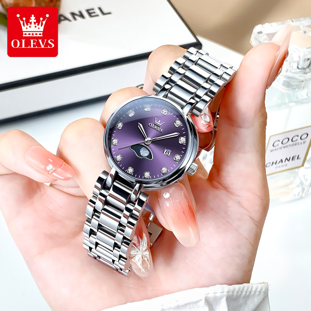 OLEVS Elegant Fashion Purple R - Luxury Watch Moon Phase recension och pris