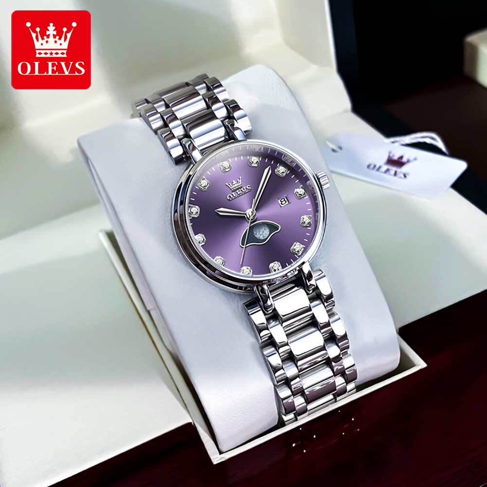 OLEVS Elegant Fashion Purple R - Luxury Watch Moon Phase recension och pris