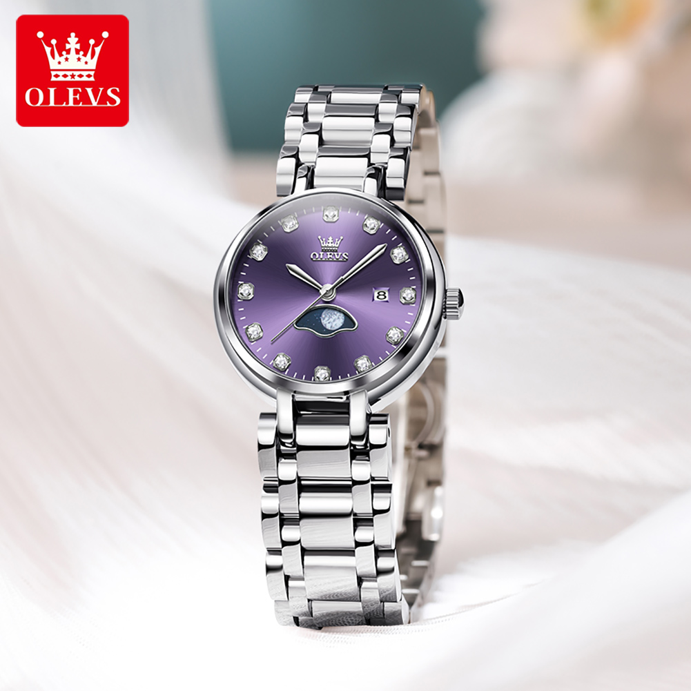 OLEVS Elegant Fashion Purple R - Luxury Watch Moon Phase recension och pris