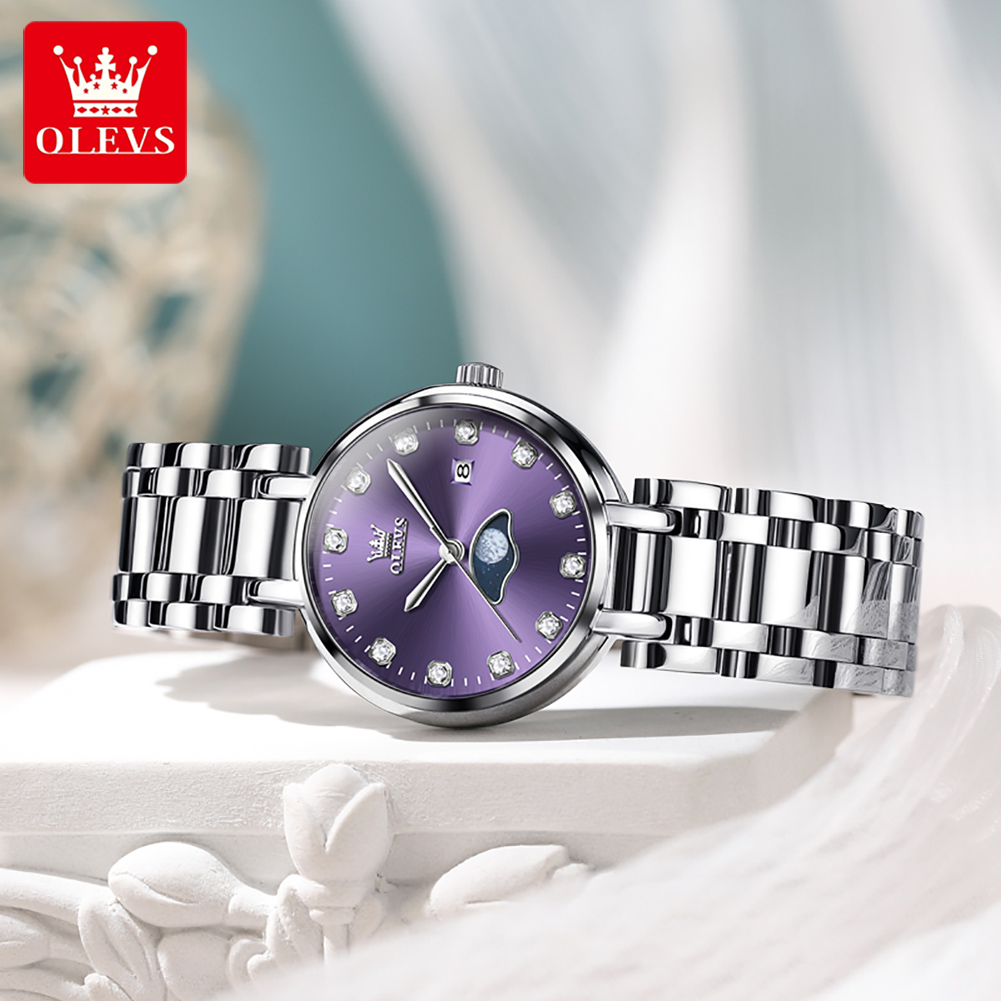 OLEVS Elegant Fashion Purple R - Luxury Watch Moon Phase recension och pris
