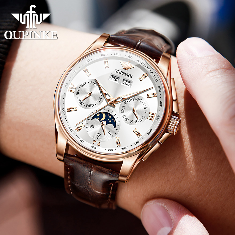 OUPINKE 3189 Men Fully Automat - Moonphase Complication Watch recension och pris