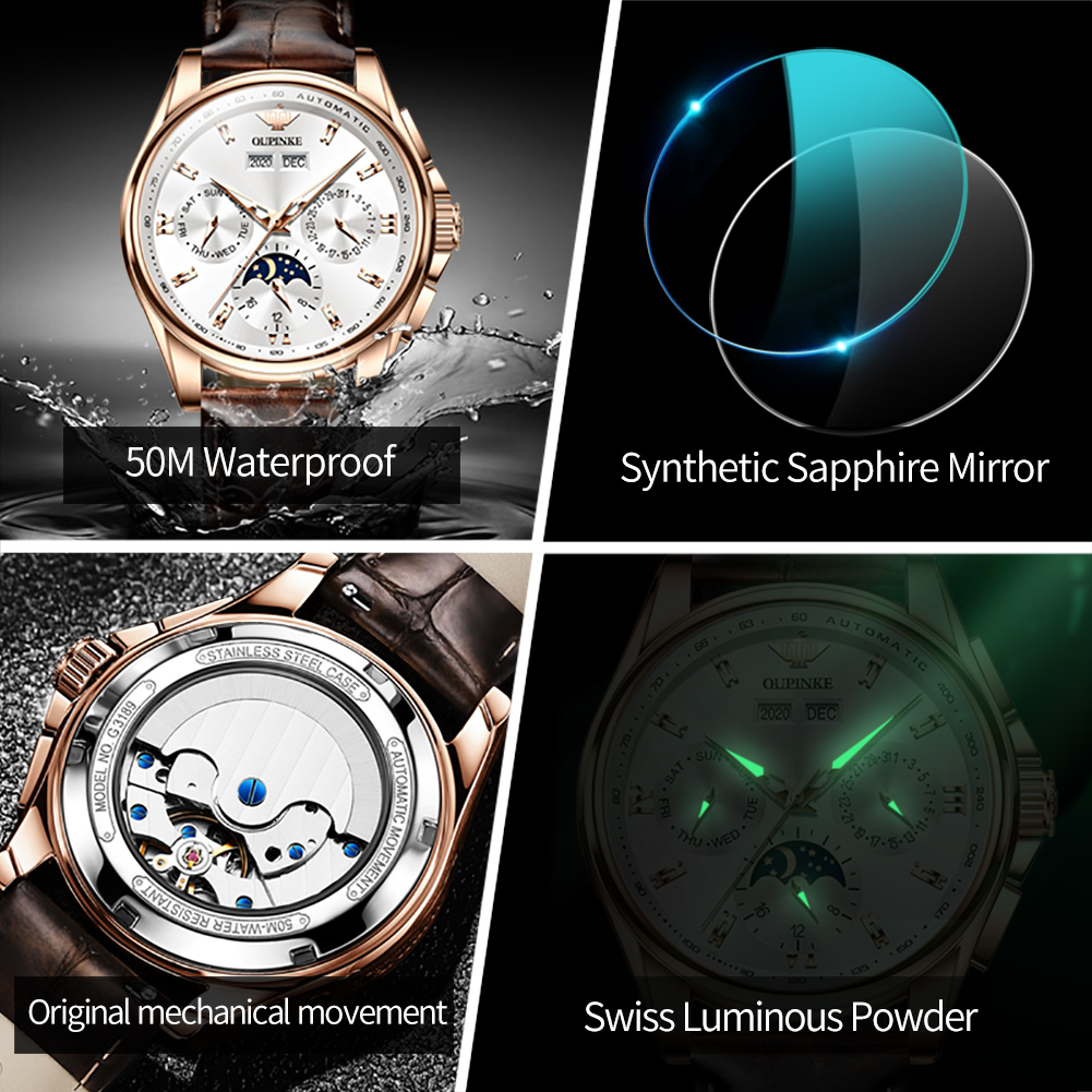 OUPINKE 3189 Men Fully Automat - Moonphase Complication Watch recension och pris