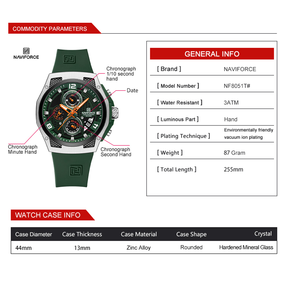 NAVIFORCE Mens Casual Sport Wr - Field Watch Military recension och pris