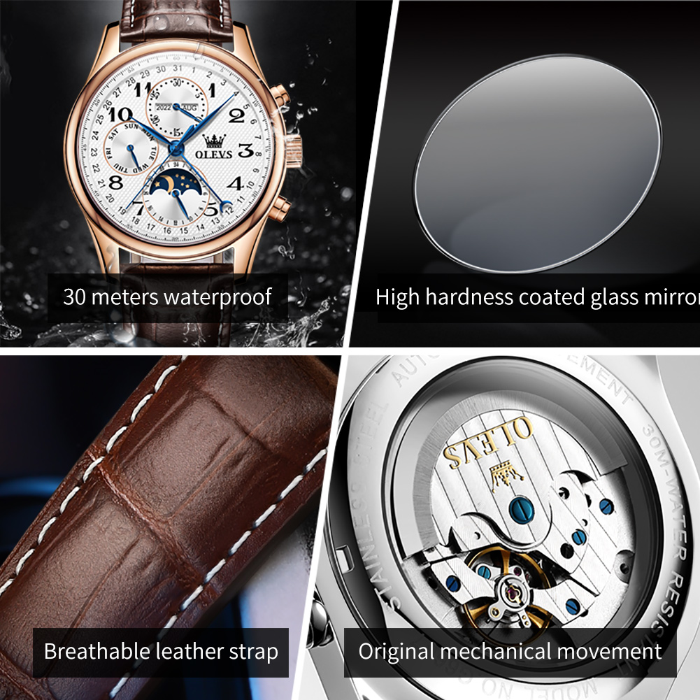 OLEVS 6667 Luxury Original Men - Moonphase Complication Watch recension och pris