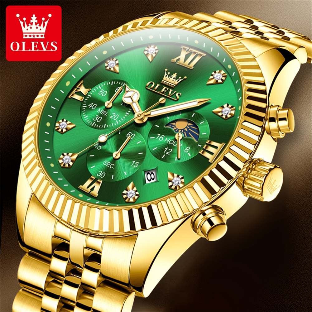OLEVS 2932 Men Watch All Gold  - Moonphase Complication Watch recension och pris