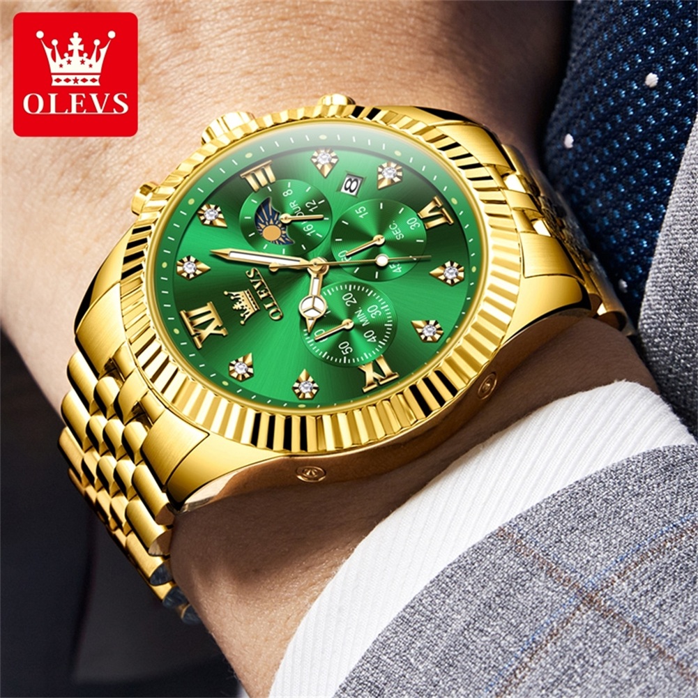 OLEVS 2932 Men Watch All Gold  - Moonphase Complication Watch recension och pris